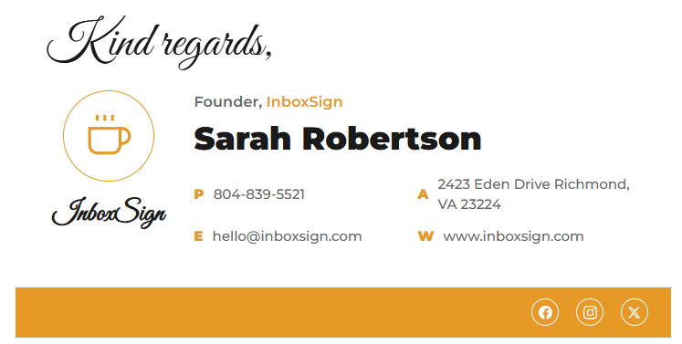 Cappuccino Script email signature template for Gmail and Outlook