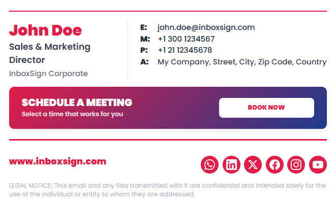 Corporate Red email signature template for Gmail and Outlook