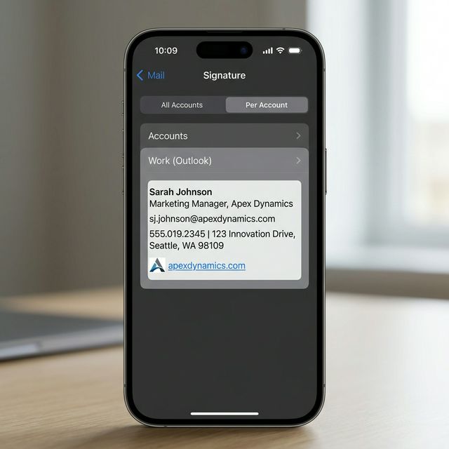 iPhone Mail settings showing signature field