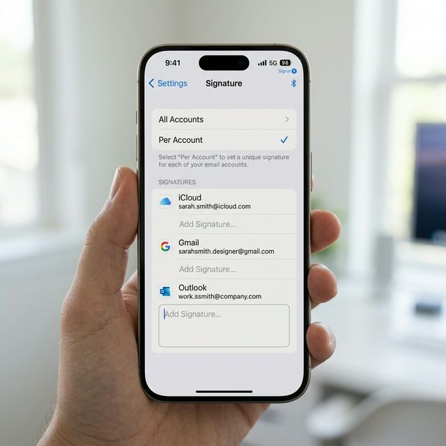 Select Per Account in iOS Signature settings
