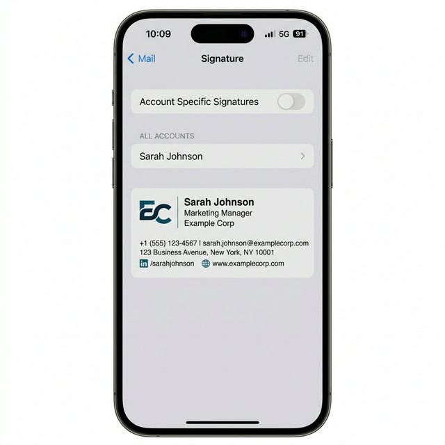 Final perfectly formatted email signature on iPhone
