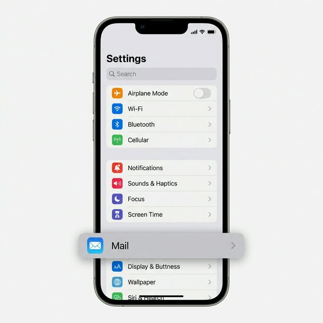 iPhone settings screen showing Mail option highlighted