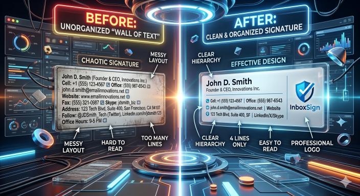 Comparison of cluttered contact details vs. organized professional links