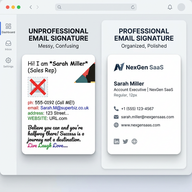messy vs professional email signature comparison
