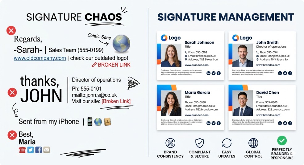 Comparison of consistent vs. fragmented team email signatures