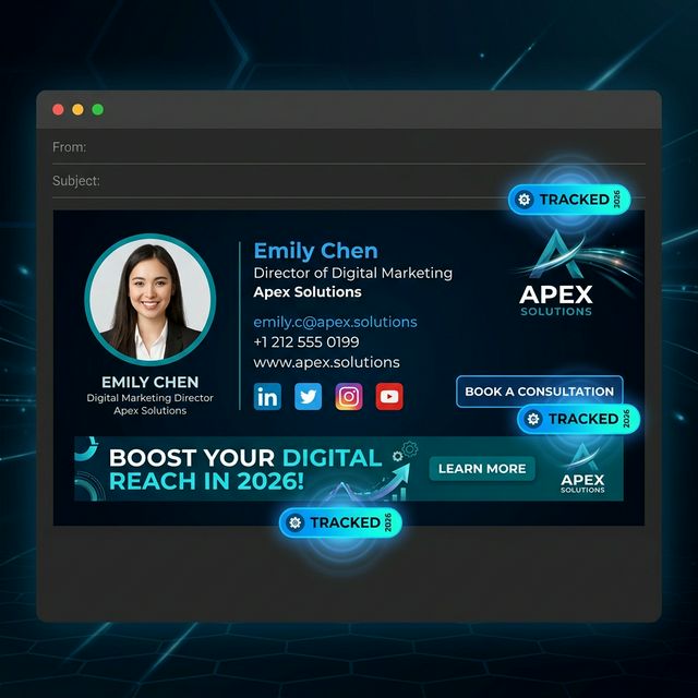 Email signature layout highlighting clickable ROI tracking zones
