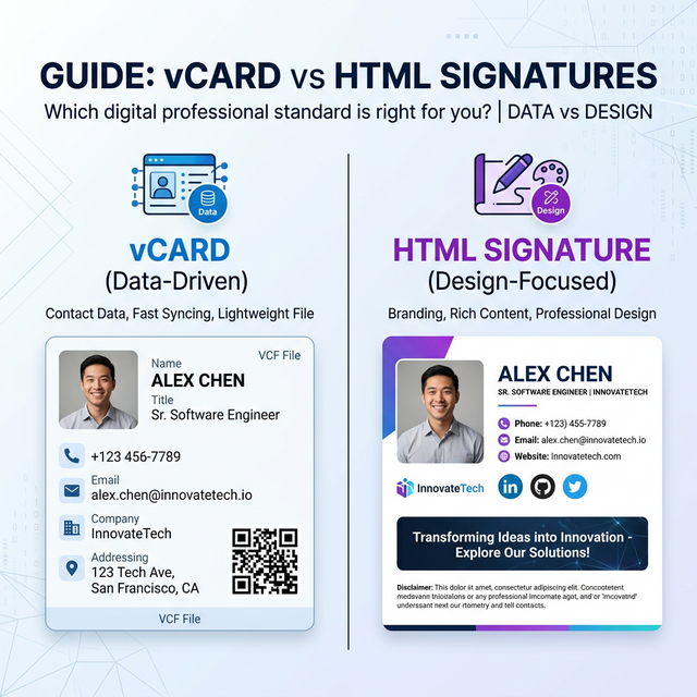 vCard vs HTML signature visual comparison