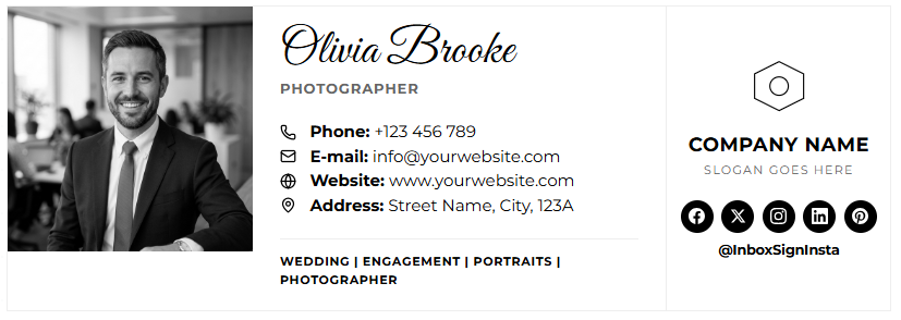 Photographer Mono email signature template for Gmail and Outlook